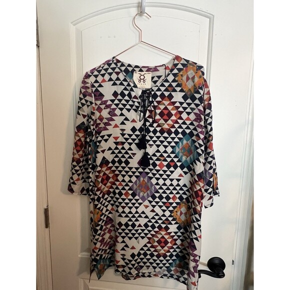 Figue Tunic Dress Size S Aztec 3/4 Sleeve Multi Color 100% Silk $598 - Picture 2 of 5